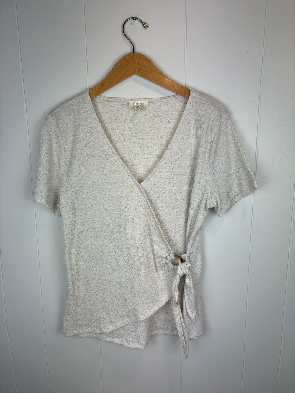 Clean Girl Minimalist Neutral Faux Wrap Shirt